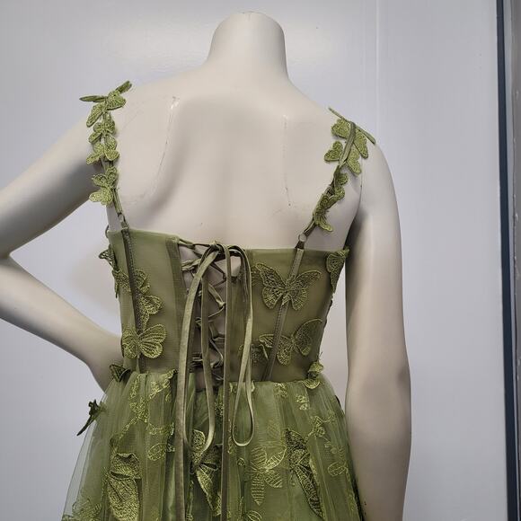 Green Apple Butterfly Dress Corset Formal Prom Wedding Bridesmaid - Picture 4 of 11